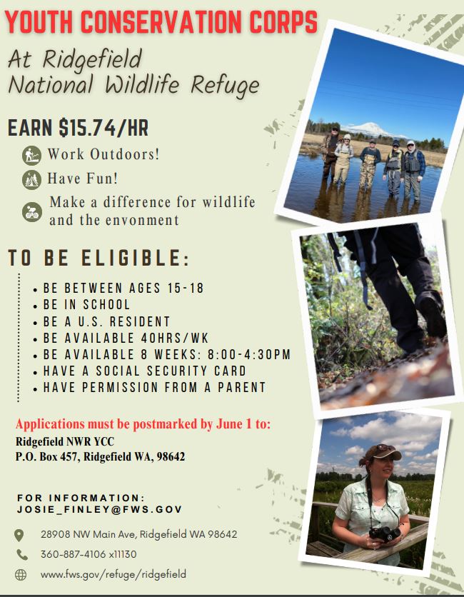 Student Opportunity: Work at the Ridgefield National Wildlife Refuge this Summer! | Español